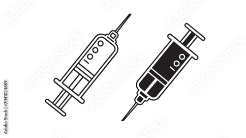 Photos Syringes with Needles in Black and White Line Art Style Featuring Syringe, Needl