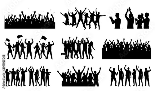 Foto Cheering crowd silhouette vector collection with excited audience and celebratio