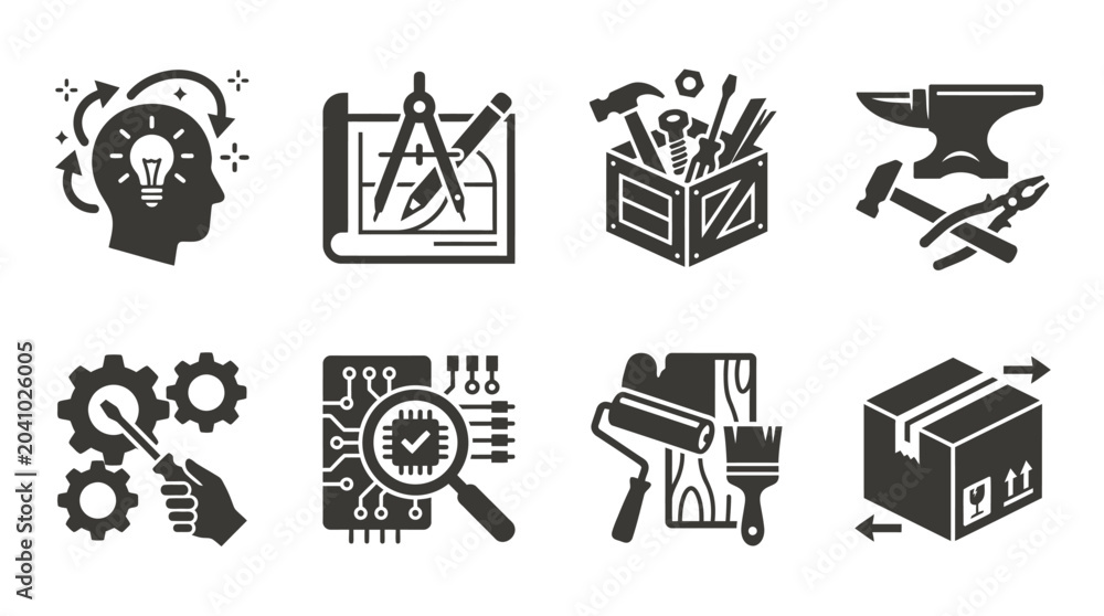 Fototapeta premium Set of engineering construction and industrial maintenance icons.