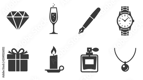 Set of flat black luxury lifestyle icons.