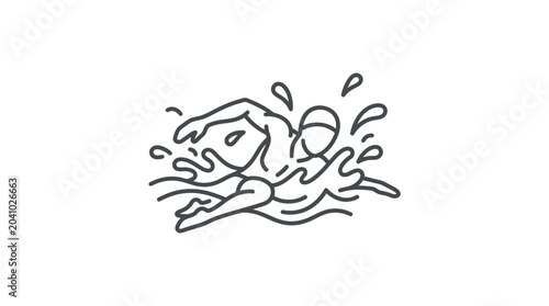 Tableau sur toile Athlete swimming freestyle crawl stroke line art icon.