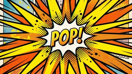 Comic book starburst graphic with text Pop on halftone background.