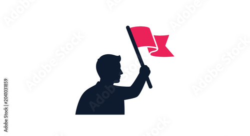Fotografie Man holding a red flag high.