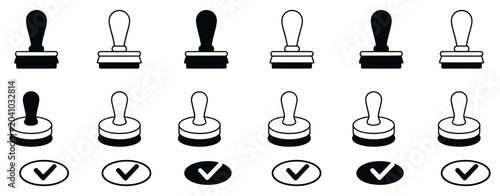 Bild auf Leinwand Stamp icon set featuring approval stamp symbols, imprint elements, stamper graph