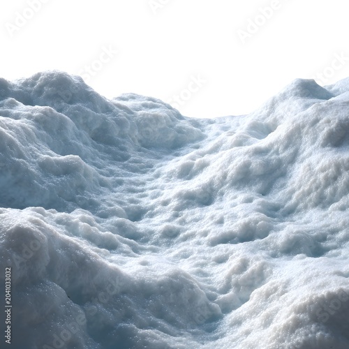 Snowy mountain landscape with fresh white powder, textured winter snow peaks under bright light, arctic frost and ice formations, cold seasonal nature scene for holiday and travel designs