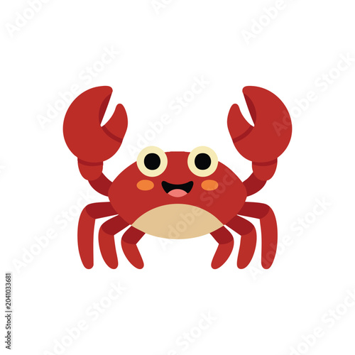 Quadro su tela Cute Red Cartoon Crab with Raised Claws.