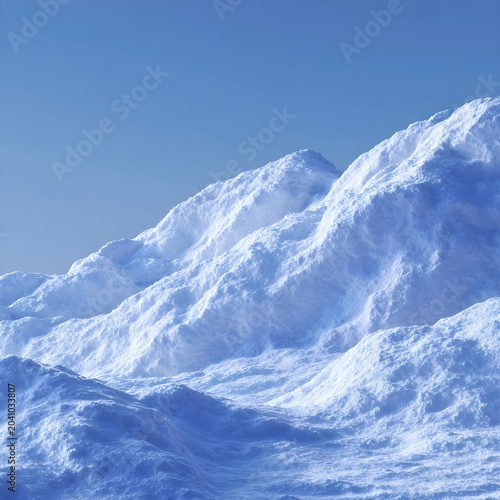 Snowy mountain peaks under a clear blue sky, majestic winter landscape with white snow drifts and icy textures, frozen alpine wilderness scene for seasonal travel and nature concepts isolated
