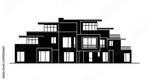 Bild auf Leinwand Architectural elevation drawing of a modern multi level residential house silhouette
