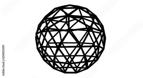 Konstfotografi Black wireframe geodesic sphere 3D mesh geometric dome structure vector illustration