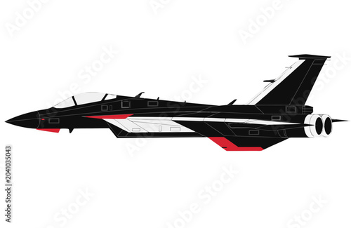 Modern supersonic military fighter jet vector illustration isolated on white background