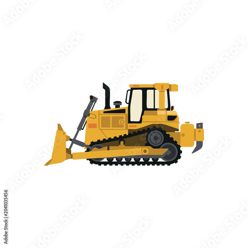 Yellow bulldozer construction machine side view.
