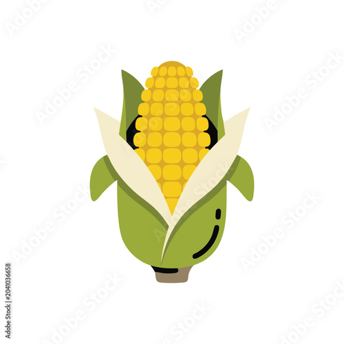 Stylized Corn Cob with Peeled Husk and Leaves.