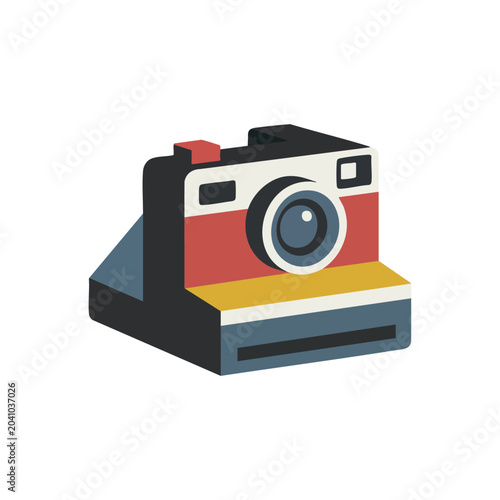 Retro instant camera icon with colorful design.