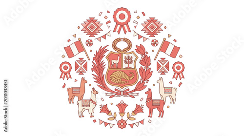 Foto Peruvian National Symbols Circular Pattern Illustration.