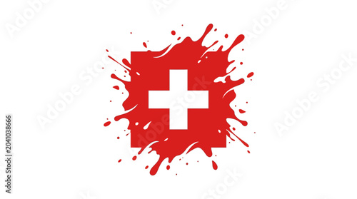 Foto Swiss flag emblem with artistic red paint splash effect 1.