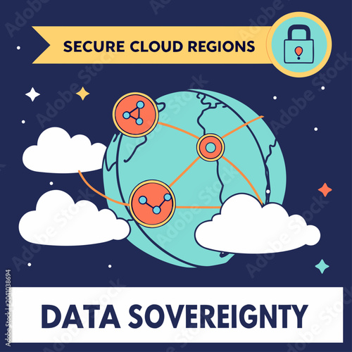 Fotografi Data sovereignty and secure cloud region map concept with sovereignty security c