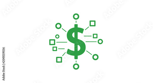 Slika na platnu Green dollar sign with connecting lines.