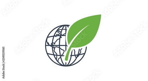 Green leaf on globe icon symbol.