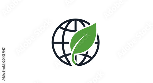 Green leaf on globe icon symbol.