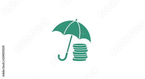 Green umbrella with coin stack.