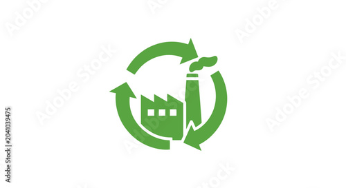 Green recycling symbol with factory.