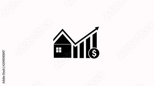 House investment growth icon with dollar sign animation on a white background. Home real estate property value icon. Dollar sign with up arrow inside house icon with alpha channel
