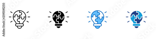 Innovative Solution Multiple Style Icon Design Vector - Light bulb with puzzle pieces representing creative problem solving, innovation strategy, and solution development