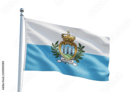 Flag of san marino waving in the wind, isolated on white background
