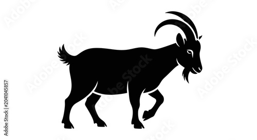 Foto Black Goat Silhouette Walking on White Background, Farm Animal Icon