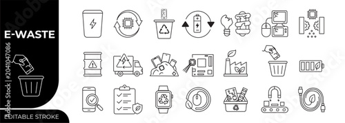 Photos E-waste Recycling and Electronic Waste Flat Vector Icons