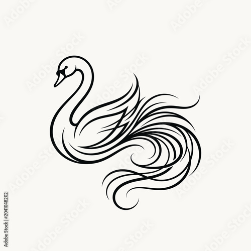 Billede på lærred Stylized swan with flowing feathers illustration.