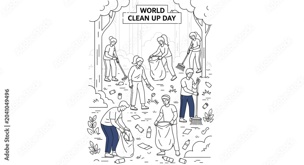 Fototapeta premium Group of volunteers cleaning up park environment for World Cleanup Day.