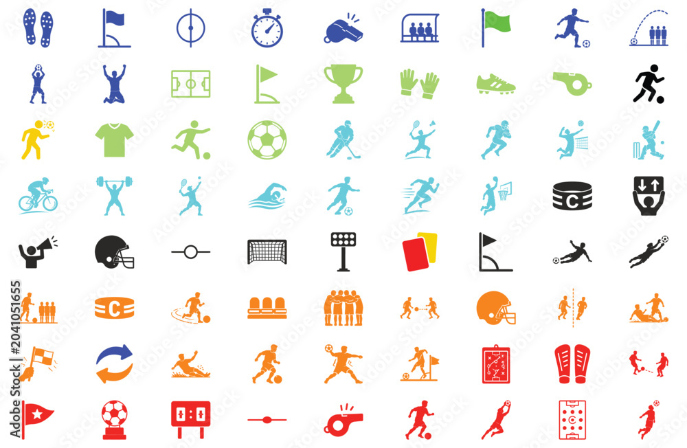 Fototapeta premium Dynamic Football and Soccer Player Vector Icons Set — Sports Action Symbols