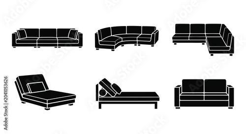 Foto Sofa Silhouettes Black Shapes On White Background