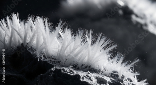 Detailed Microscopic View of White Asbestos Fibers Highlighting Toxic Chrysotile Mineral Particles for Industrial Safety Inspection and Remediation Research