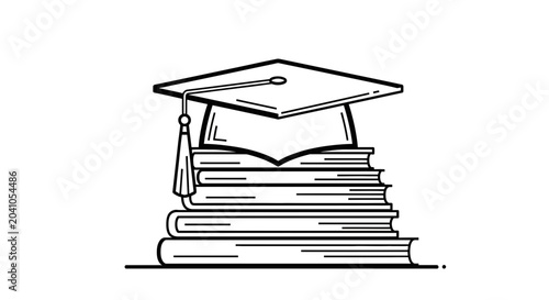 Tableau sur toile Graduation Cap Stacked On Books Icon - Education and Knowledge Concept