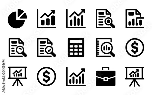 A colorful set of flat icons representing various financial business concepts isolated on a white background for digital services.