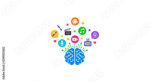 Quadro su tela Brain with creative thought symbols.