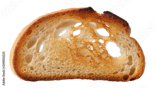 Foto Toasted bread slice with large air bubbles and crispy crust