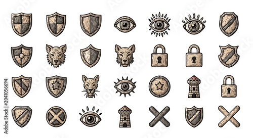 Obraz na płótnie Security icons with shields and locks.