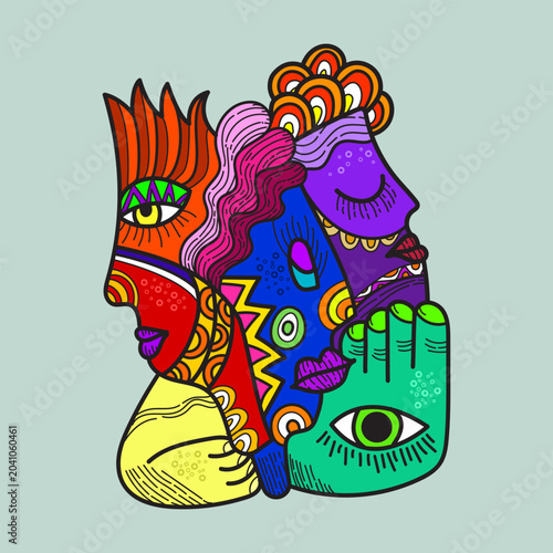 Psychedelic Abstract Portrait with Symbolic Eye Elements