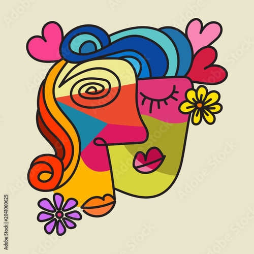 Retro-Inspired Abstract Face with Bold Geometric Shapes
