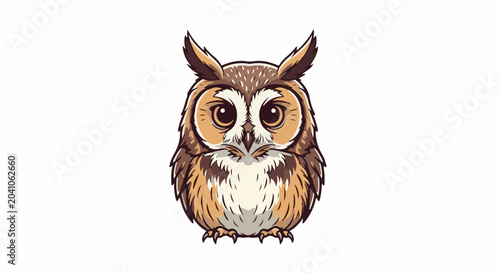 A cute, round, fluffy owl with large brown eyes and ear tufts, rendered in a pixel art style