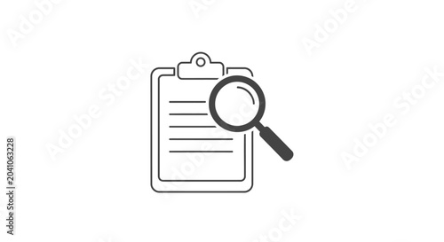 Foto Clipboard with magnifying glass icon.