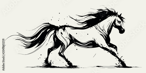 Foto galloping horse artistic ink wash illustration animal equine motion dynamic blac
