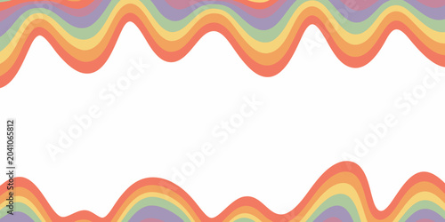 wavy rainbow banner in retro style on white background colorful stripes zigzag