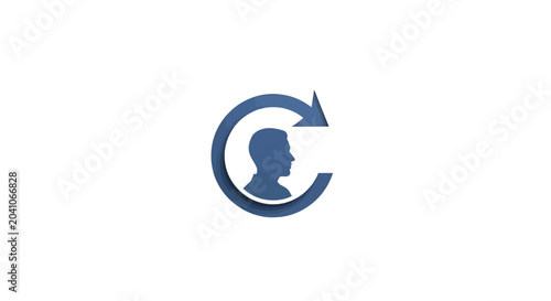 Photos Blue silhouette head with circular arrow.