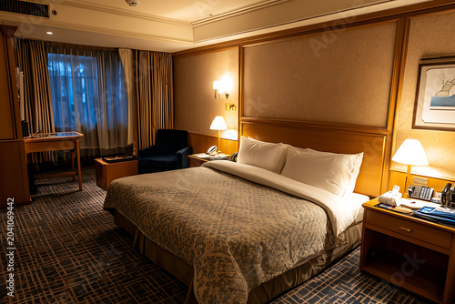 Luxurious Hotel Room with King Size Bed Cozy Ambiance and Premium Hospitality Interior Design.