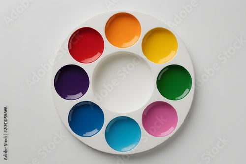 White plastic paint palette colorful acrylic wells high resolution picture