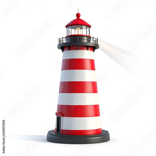 Striking Lighthouse Beacon Guiding Ships with Red and White Stripes.